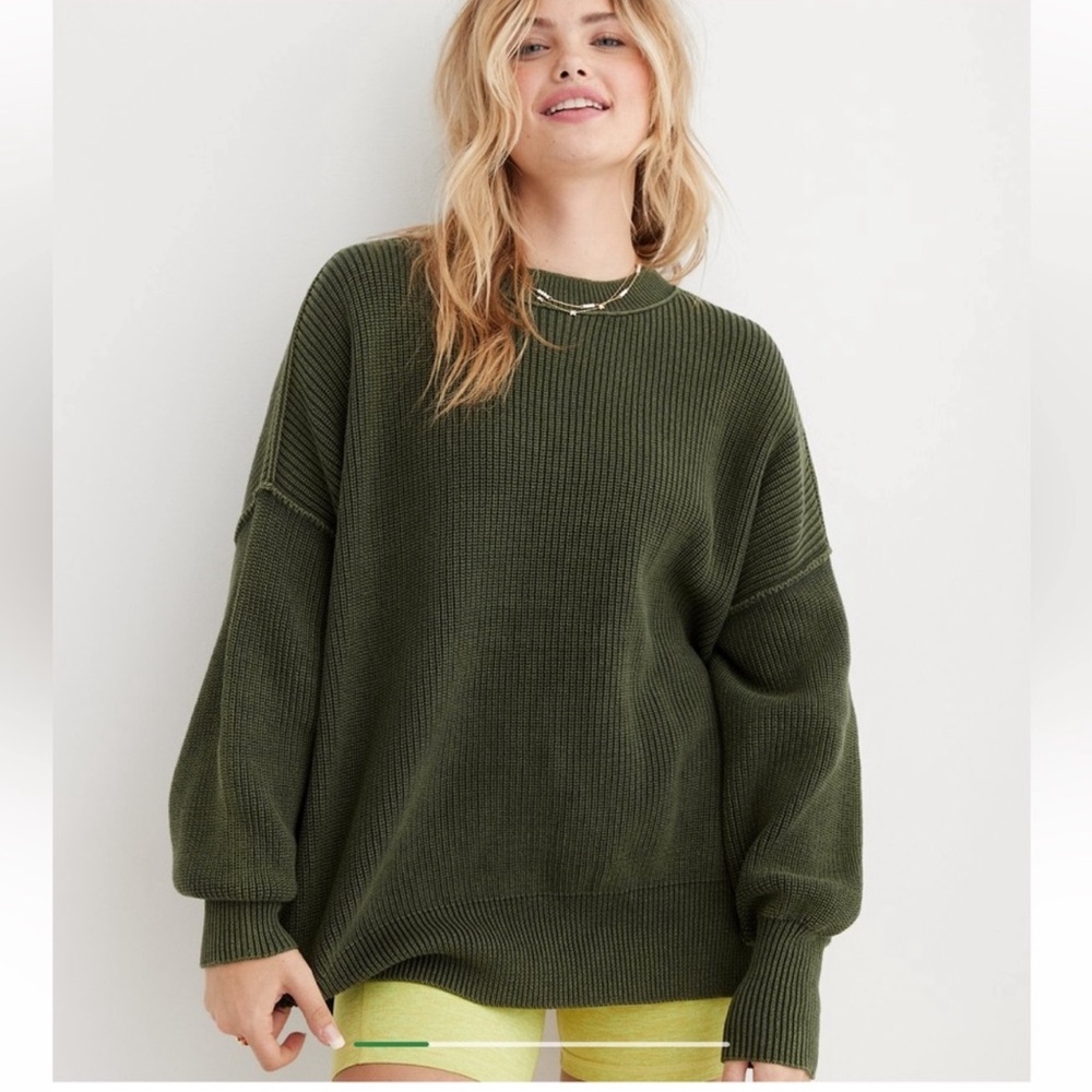 Aerie Beyond Chenille Sweater Nomad Olive